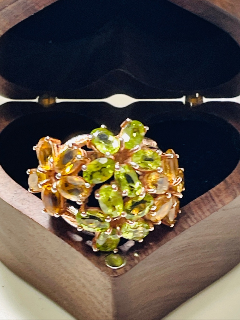 genuine Citrine and Peridot Ring